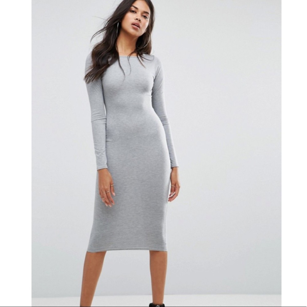 BOOHOO Bodycon Grey Long Sleeve Dress